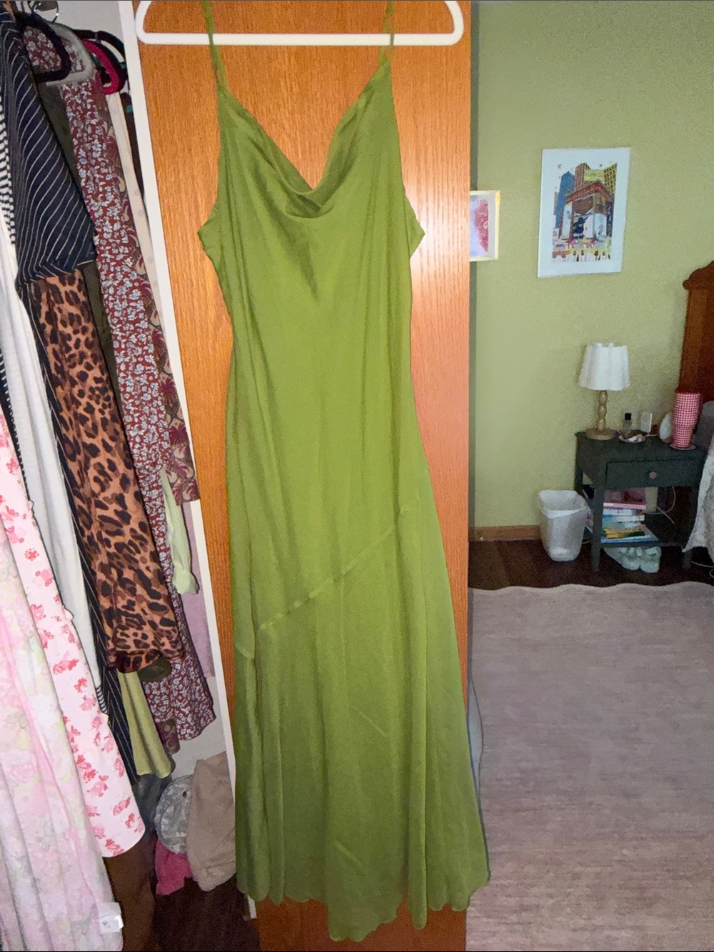 Abercrombie & Fitch Chartreuse Green Cowl Neck Maxi Slip Dress